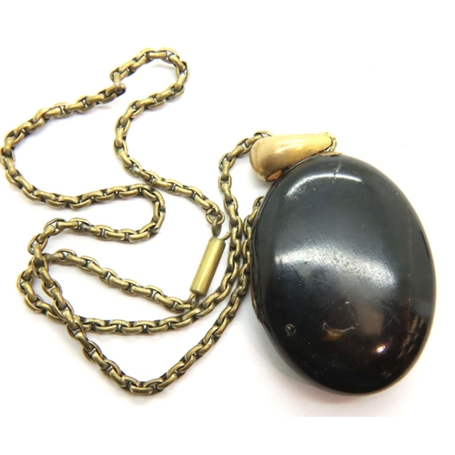 63 - Rare Victorian Pompeii souvenir mother of pearl and tortoiseshell locket with chain. P&P Group 1 (£1... 