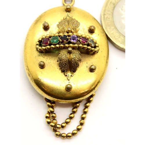 68 - Georgian yellow metal pendant set with rubies and emeralds, Acrostic example, L: 3.3 cm, W: 2.5 cm. ... 