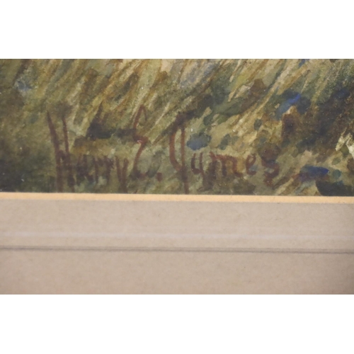 505 - Harry E James (fl 1882-1912) watercolour of a farmhouse landscape with figures, 45 x 30 cm. Not avai... 