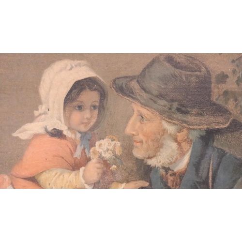 507 - Framed print of a child offering flowers to an old man, 60 x 40 cm. Not available for in-house P&P, ... 