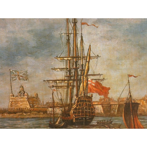 514 - Attributed to Peter Monamy (1681-1749) oil on canvas, English Battleships in Port, signed P. Monamy ... 