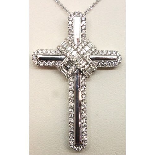 72 - 18ct gold diamond cross pendant with 0.96ct of diamonds on a 18ct white gold chain. P&P Group 1 (£14... 