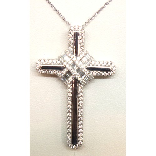 72 - 18ct gold diamond cross pendant with 0.96ct of diamonds on a 18ct white gold chain. P&P Group 1 (£14... 