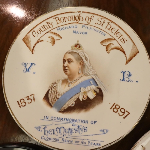 228 - Two souvenir plates from St Helens with mayor Pilkington and an Edward VIII coronation souvenir plaq... 