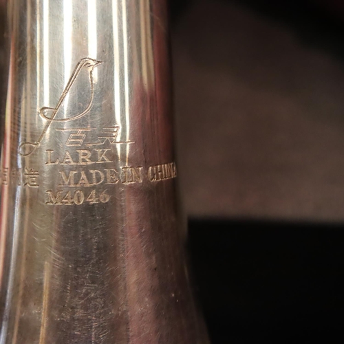 327 - Lark silver plated cornet in case. P&P Group 3 (£25+VAT for the first lot and £5+VAT for subsequent ... 