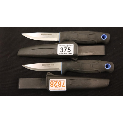 375 - Two plastic sheathed rubber handled Wild Hunter stainless steel knives, blade L: 10 cm. P&P Group 2 ... 