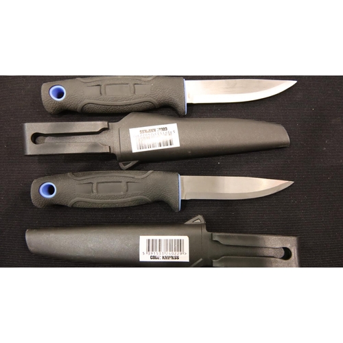 375 - Two plastic sheathed rubber handled Wild Hunter stainless steel knives, blade L: 10 cm. P&P Group 2 ... 