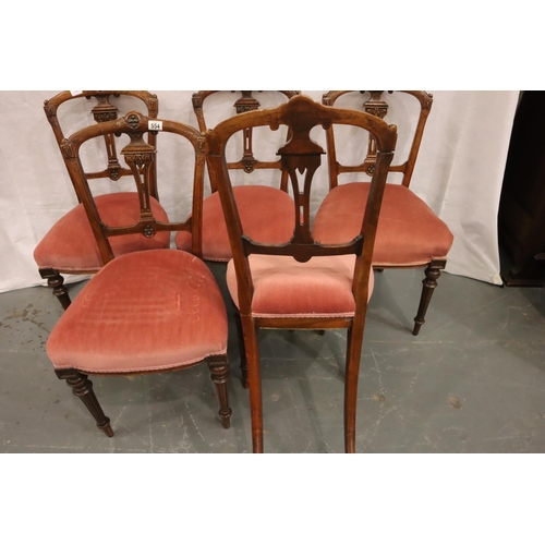 554 - Five Victorian walnut framed upholstered dining chairs on turned and tapered supports. Not available... 