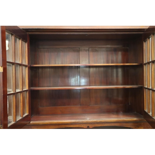 559 - A 19th century Art Nouveau mahogany dresser comprising a base of cupboard and drawers, top section s... 