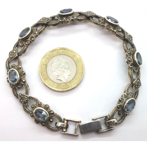 74 - Marcasite bracelet set with blue topaz. P&P Group 1 (£14+VAT for the first lot and £1+VAT for subseq... 