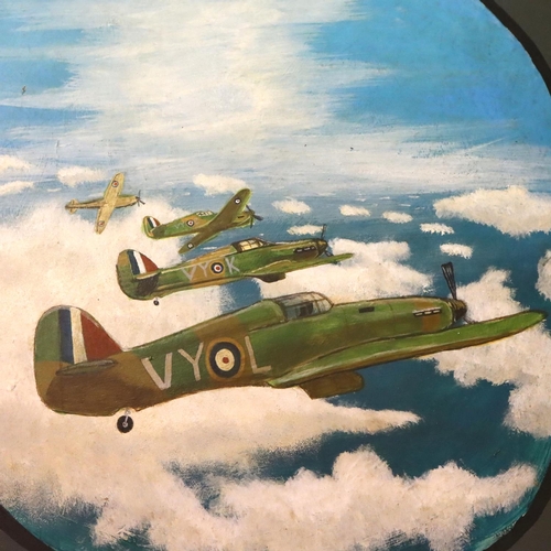 3115 - WWII relic Aircraft panel with Battle of Britain memorial painting, 65 x 53 cm. P&P Group 3 (£25+VAT... 