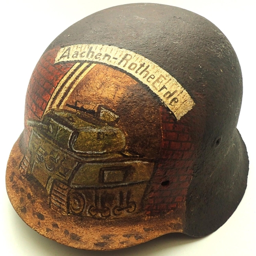 3062 - WWII German M42 helmet that was found in Aachen, German with post war memorial painting. P&P Group 2... 