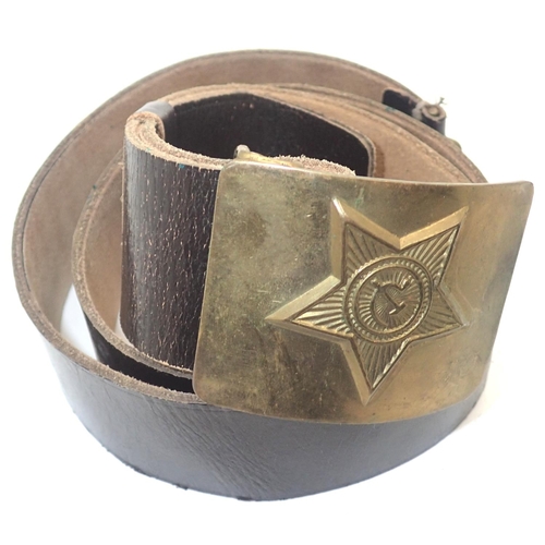 3078 - Cold War Soviet Union brow leather belt with buckle. P&P Group 1 (£14+VAT for the first lot and £1+V... 