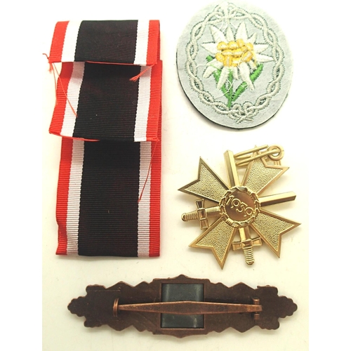 3191 - Modern copy Knights Cross of the Merit cross with crossed swords, Kriegsmarine close combat clasp an... 