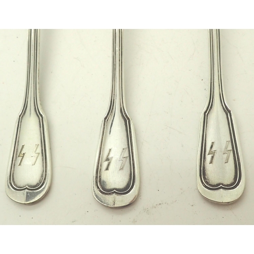 3112 - Three Waffen SS engraved silver teaspoons. P&P Group 1 (£14+VAT for the first lot and £1+VAT for sub... 