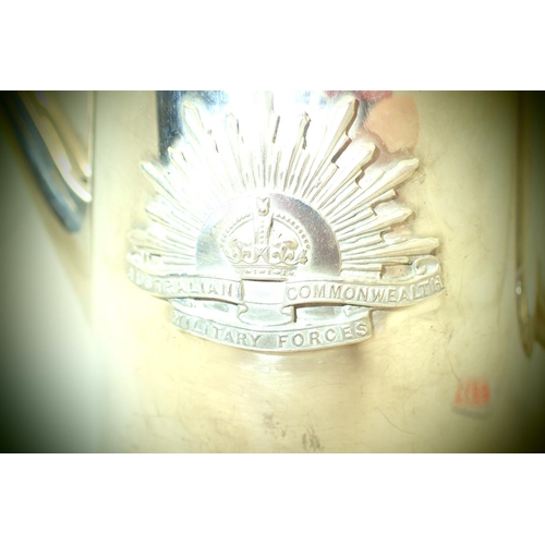 3116 - WWII silver plated tea pot with Australian Commonwealth Military forces insignia. P&P Group 2 (£18+V... 