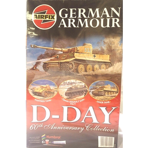 2314 - Airfix German Armoured D-Day 60th Anniversary three kit set; Panther tank, 75mm gun and Tiger tank, ... 