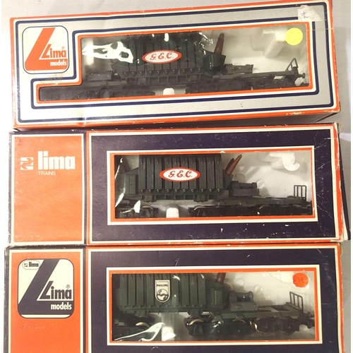 2340 - Three Lima OO scale bogie wagons with transformer loads, Phillips and GEC x2. P&P Group 1 (£14+VAT f... 