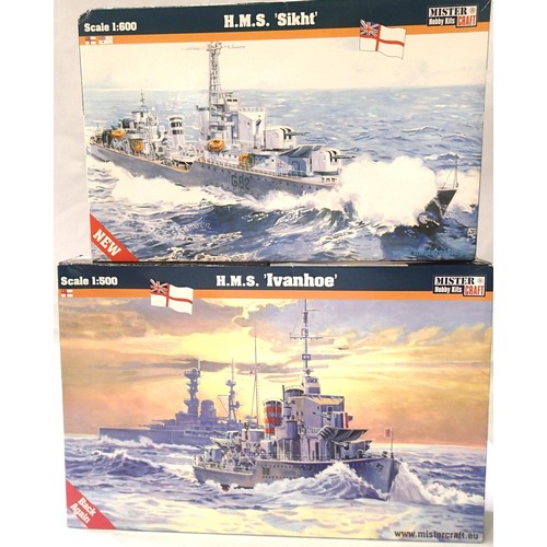 2325 - Two Mister Kraft 1:500 scale ship kits; HMS Ivanhoe and HMS Sikht, appear complete, contents uncheck... 