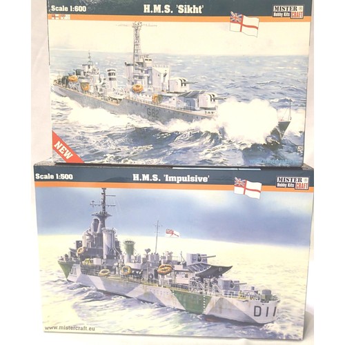 2326 - Two Mister Kraft 1:500 scale ship kits; HMS Impulsive and HMS Sikht, appear complete, contents unche... 
