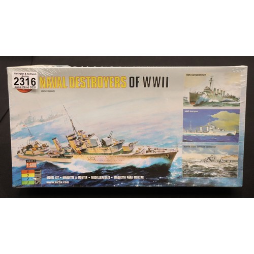 2316 - Airfix Naval Destroyers of WWII three kit set; HMS Campbeltown, Hotspur and Narvik Class German Dest... 