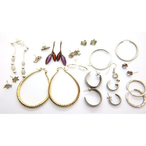 10 - Collection of assorted silver earrings, some stone set, combined 30g. P&P Group 1 (£14+VAT for the f... 