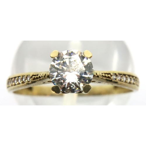 13 - 9ct gold solitaire dress ring with stone set shoulders, size O/P, 1.3g. P&P Group 1 (£14+VAT for the... 