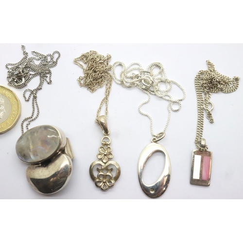 21 - Four silver pendant necklaces, two stone set. P&P Group 1 (£14+VAT for the first lot and £1+VAT for ... 