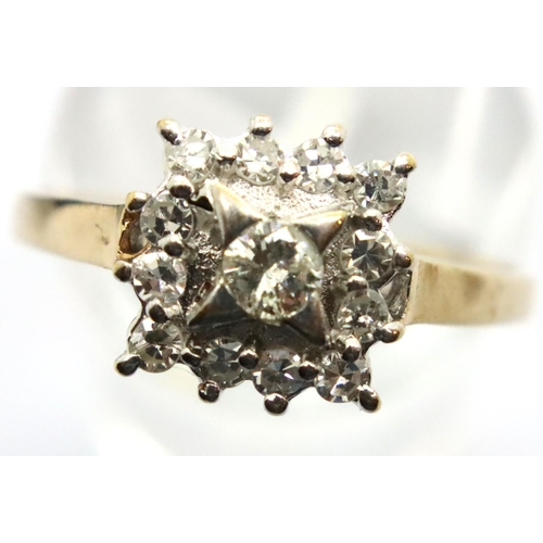 24 - 9ct gold diamond set cluster dress ring, size P. P&P Group 1 (£14+VAT for the first lot and £1+VAT f... 