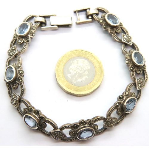 49 - 925 silver marcasite and stone set bracelet, 23g. P&P Group 1 (£14+VAT for the first lot and £1+VAT ... 