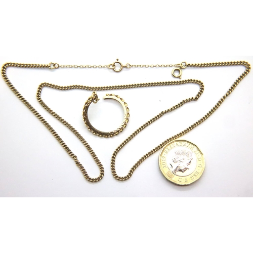 5 - Yellow chain and a broken 9ct gold sovereign mount 8.1g. P&P Group 1 (£14+VAT for the first lot and ... 