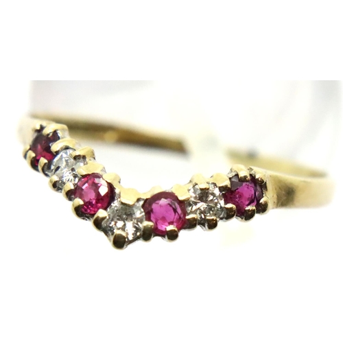 7 - 9ct gold wishbone ring set with pink stones and diamonds, size N, 0.9g. P&P Group 1 (£14+VAT for the... 
