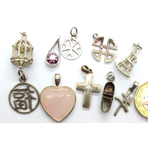9 - Ten assorted silver charms, including stone set examples, combined 25g. P&P Group 1 (£14+VAT for the... 