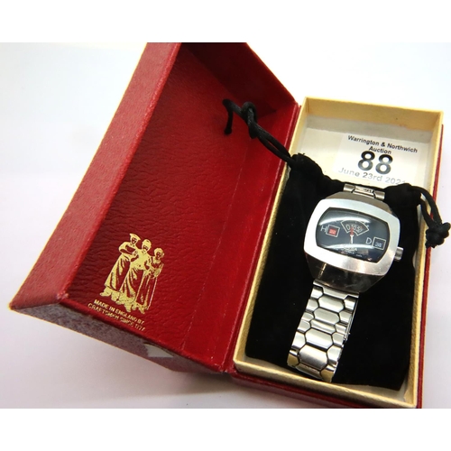 88 - Sicura Breitling 17 jewel, vintage jump hour digital wristwatch, in good condition. P&P Group 1 (£14... 