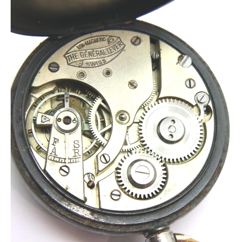95 - Swiss gun metal cased pocket watch, general lever movement, damage to enamel, dial D: 36 mm. P&P Gro... 
