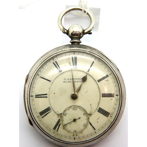 98 - Hallmarked silver heavy gauge pocket watch by G Aaronson Manchester, Chester assay, not working at l... 