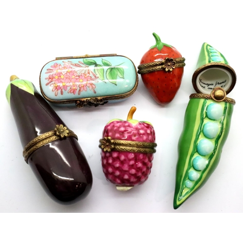118 - Four Limoges fruit and vegetable ceramic trinket boxes and a rectangular example. P&P Group 2 (£18+V... 