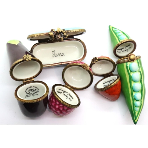 118 - Four Limoges fruit and vegetable ceramic trinket boxes and a rectangular example. P&P Group 2 (£18+V... 