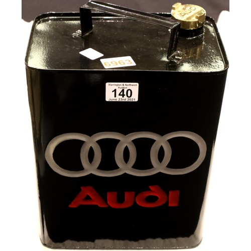 140 - Black Audi petrol can with brass cap, H: 34 cm. P&P Group 3 (£25+VAT for the first lot and £5+VAT fo... 
