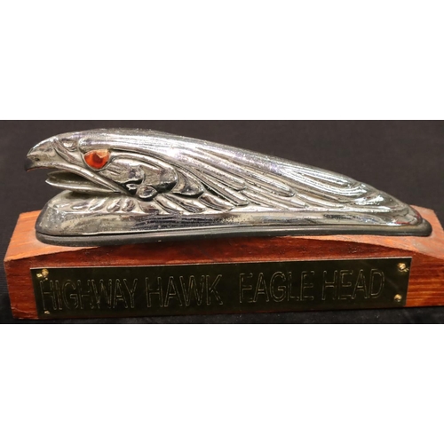 155 - Higham Hawk car bonnet mascot with illuminating eyes, some age with chrome fittings, L: 18 cm. P&P G... 