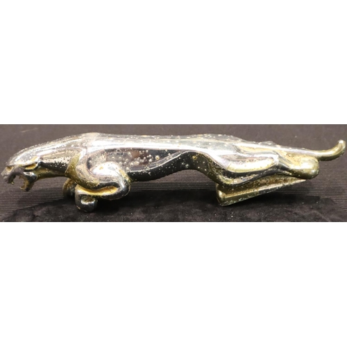 157 - Car bonnet mascot; Early Jaguar with brass highlights and chrome fittings, L: 26 cm. P&P Group 2 (£1... 