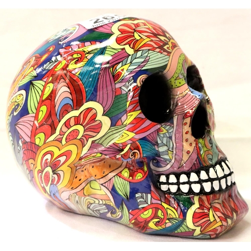 265 - Pop culture decorated cast skull, H: 14 cm. P&P Group 1 (£14+VAT for the first lot and £1+VAT for su... 