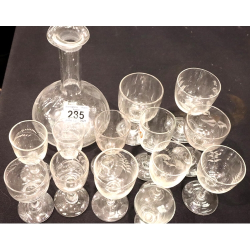 285 - Collection of etched blown glassware. Not available for in-house P&P, contact Paul O'Hea at Mailboxe... 