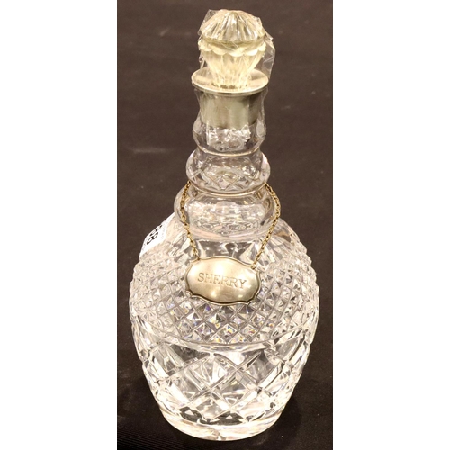 288 - Silver mounted glass Sherry decanter, with label. P&P Group 3 (£25+VAT for the first lot and £5+VAT ... 