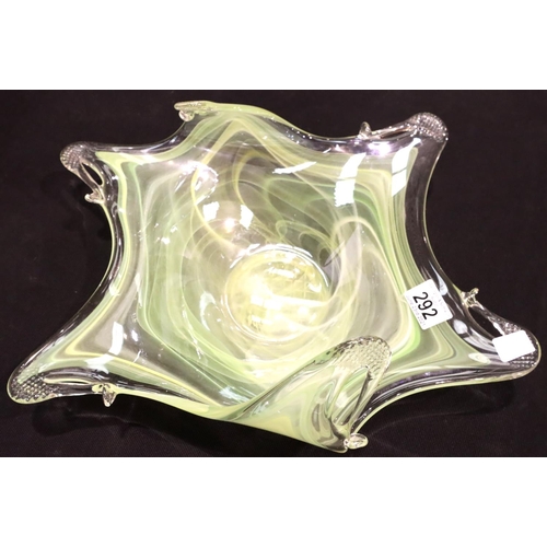 292 - A vintage green glass decorative dish. Not available for in-house P&P, contact Paul O'Hea at Mailbox... 