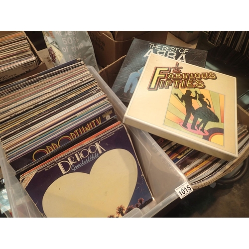 1015 - Two boxes of LPs records to include comedy examples. Not available for in-house P&P, contact Paul O'... 