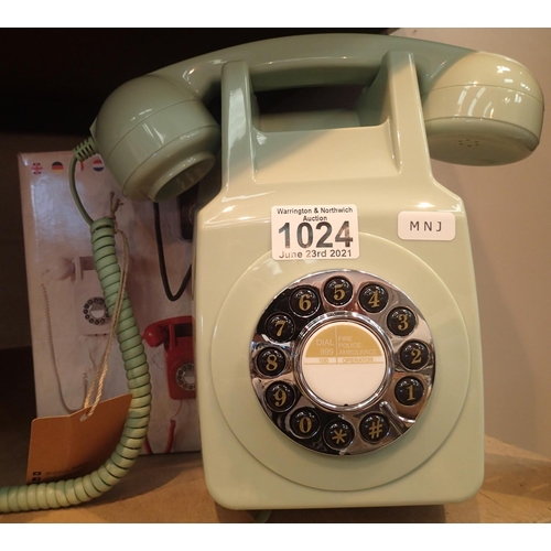 1024 - Green, wall phone, retro push button telephone replica of the 1970s classic, compatible with modern ... 