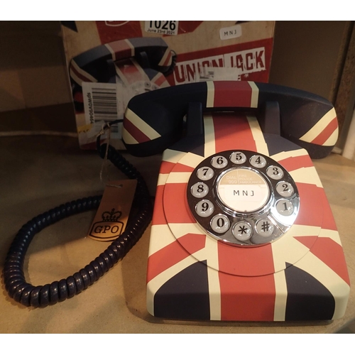 1026 - Union Jack push button telephone, compatible with standard analogue landline & modern telephone bank... 