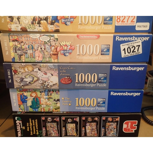 1027 - Six, 1,000 piece jigsaws, complete. 2 Ravensburger What Ifs, 2 Ravensburger, 2 Wasgij. All completed... 