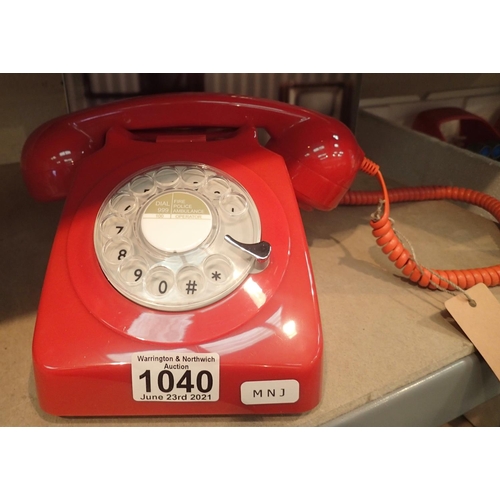 1040 - Red, GPO746 Retro rotary telephone replica of the 1970s classic, compatible with modern telephone ba... 